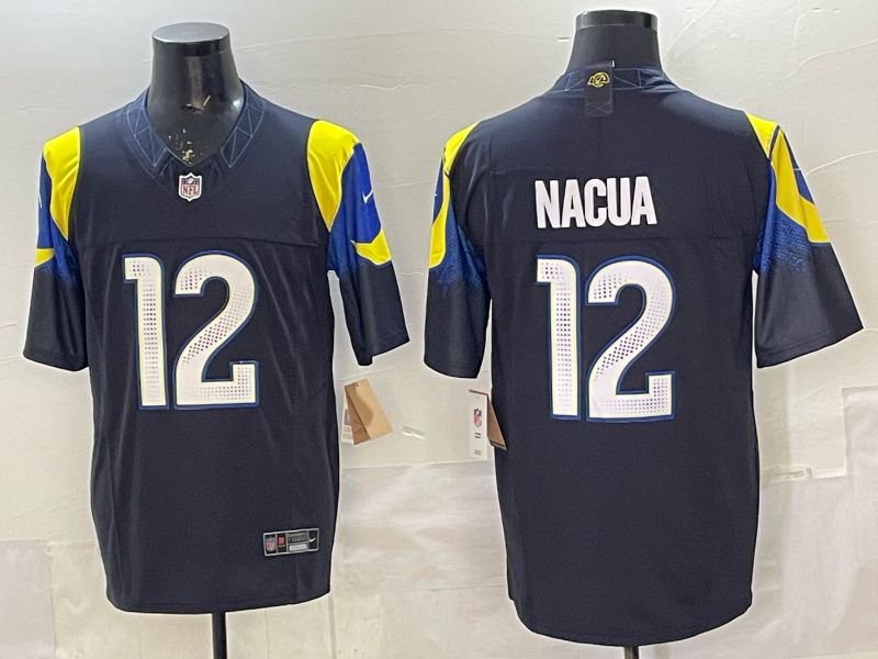 Men 2025 Los Angeles Rams #12 Nacua Black 5th generation Throwback Nike Limited NFL Jersey 02
